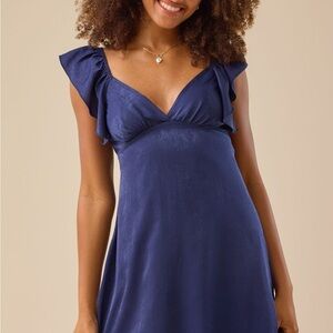 Altar'd State Deep Navy Satin Gathered Skirt Dress M